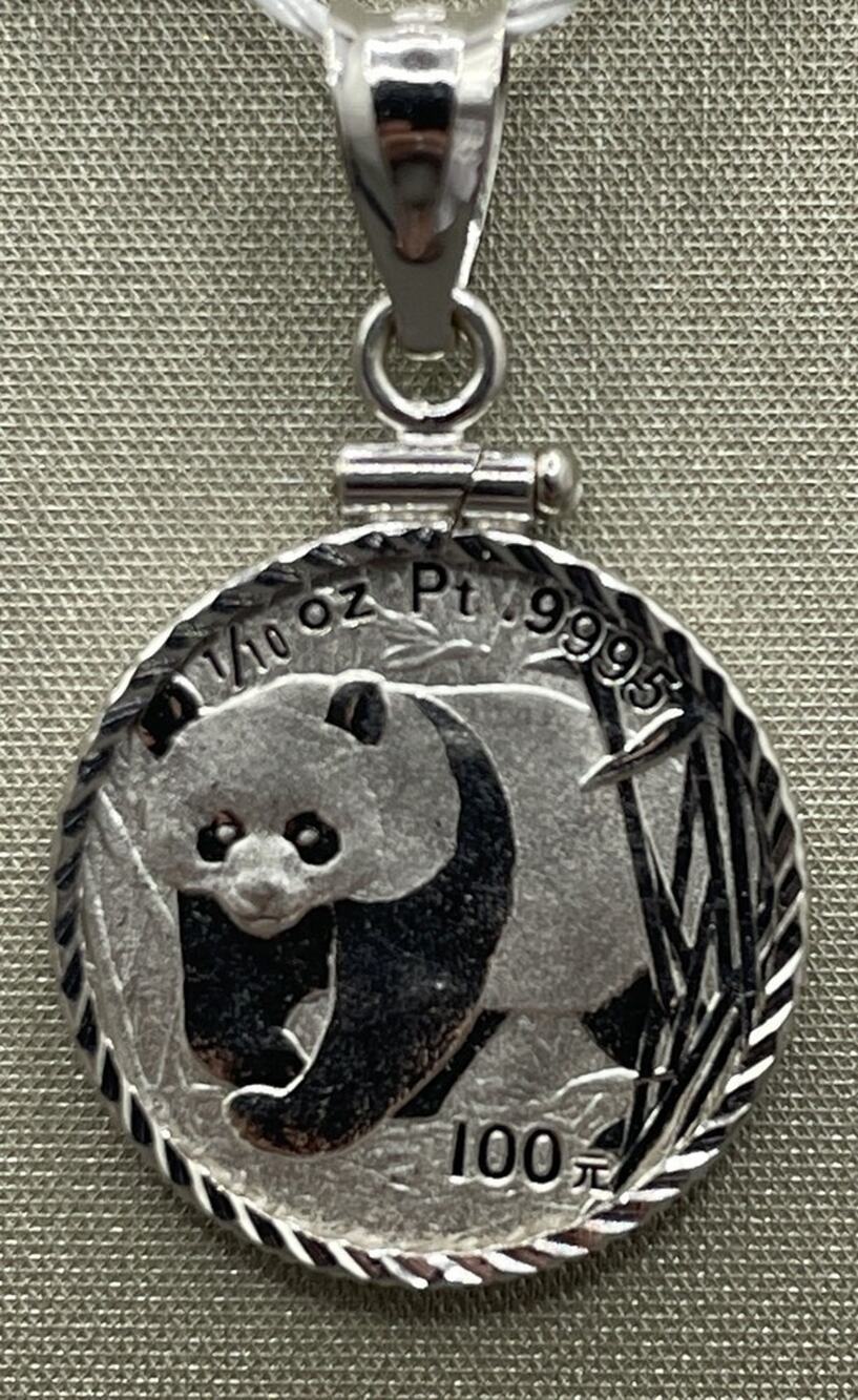 14K White Gold Bezel W/ 1/10th oz. Plat 2002 Panda Coin (25402)